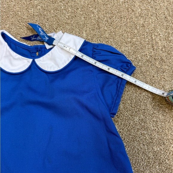 The Proper Peony: White Collar Blue Dress with Pumpkin Embroidery, Size 2T - Picture 6 of 6